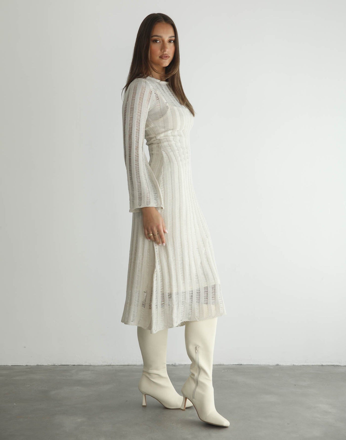 Stasey Maxi Dress (Beige) - Long Sleeve Maxi Dress - Women's Dress - Charcoal Clothing