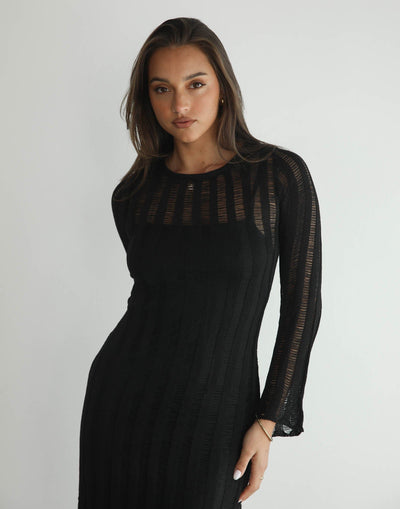 Stasey Maxi Dress (Black) - Long Sleeve Maxi Dress - Women's Dress - Charcoal Clothing