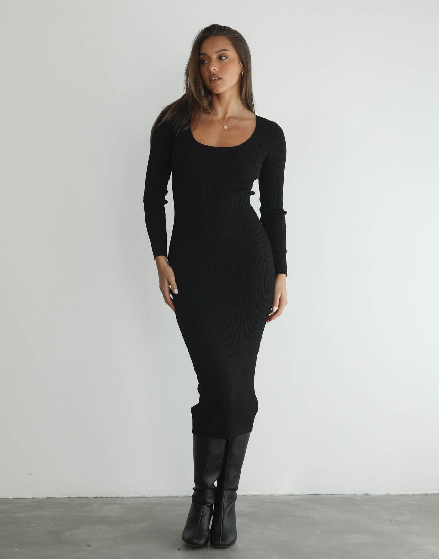 Pavel Maxi Dress (Black) - Ribbed Knit Maxi Dress - Women's Dress - Charcoal Clothing