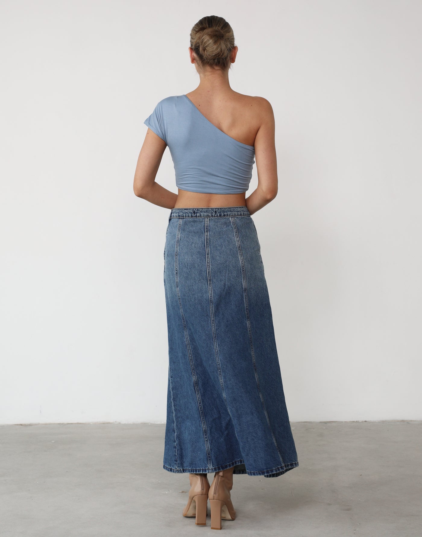 Mira Crop Top (Steel Blue) - One Shoulder Crop Top - Women's Top - Charcoal Clothing