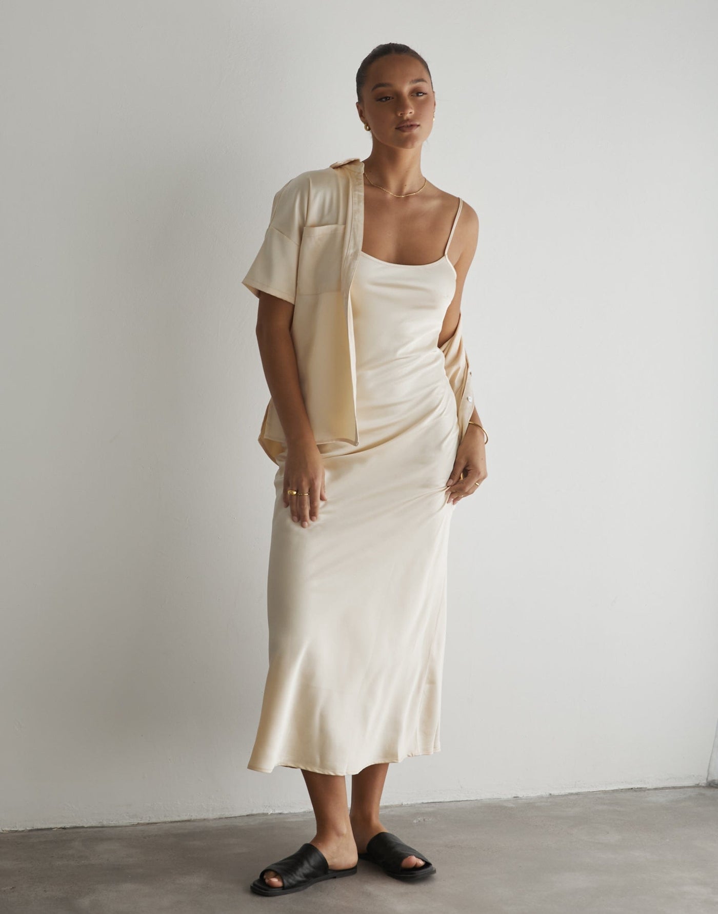 Martha Maxi Dress (Butter) - Satin Slip Maxi Dress - Women's Dress - Charcoal Clothing