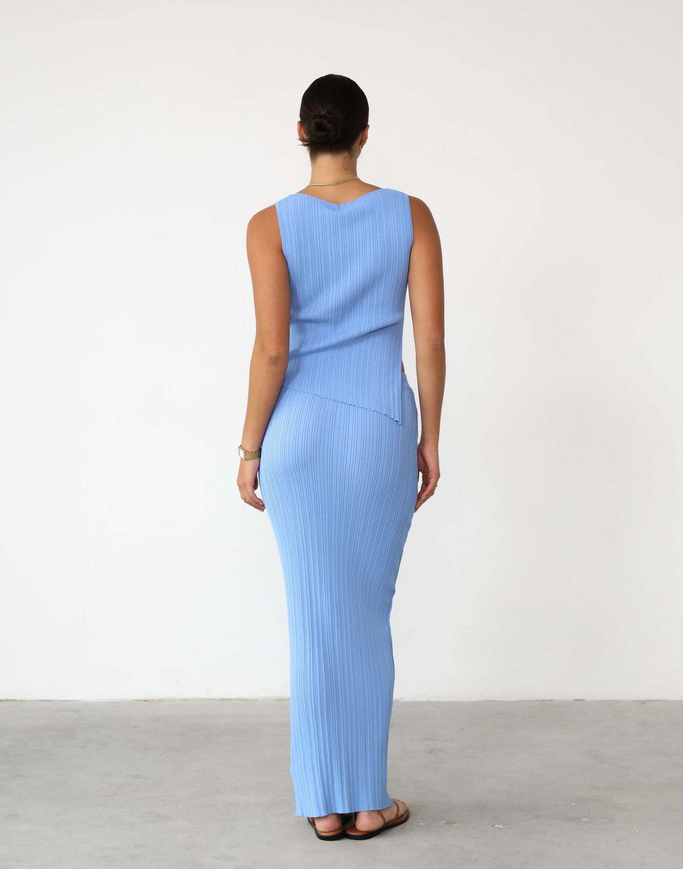 Kienna Maxi Skirt (Ocean Blue) - Elasticated Waist Ribbed Maxi Skirt - Women's Skirt - Charcoal Clothing