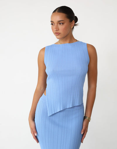 Kienna Top (Ocean Blue) - Asymmetrical Hem Ribbed Top - Women's Top - Charcoal Clothing