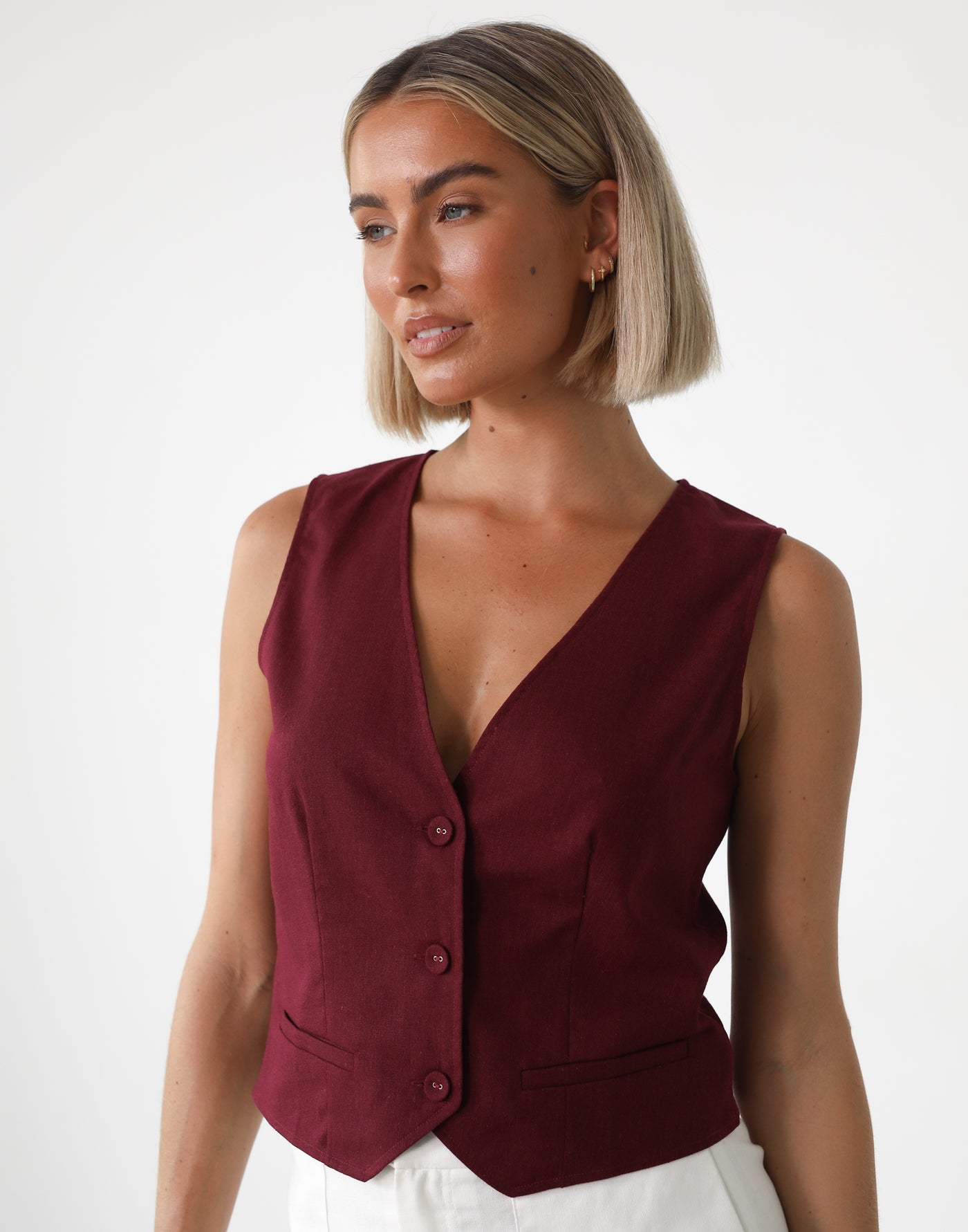 Rania Linen Vest (Shiraz) | Charcoal Clothing Exclusive - Relaxed V Neck Vest - Women's Top - Charcoal Clothing