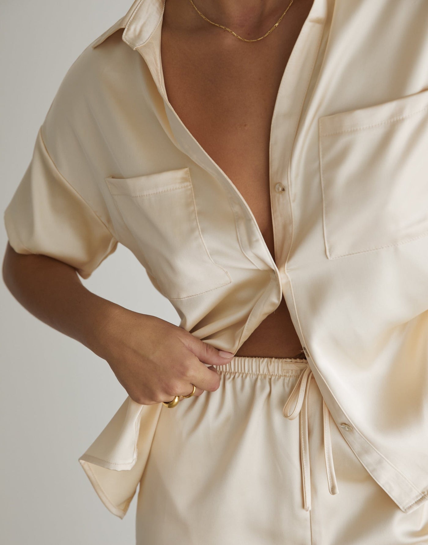 Martha Shirt (Butter) - Satin Button-up Shirt - Women's Top - Charcoal Clothing