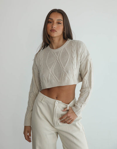 Stanton Cropped Jumper (Beige) - Cropped Knit Jumper - Women's Top - Charcoal Clothing