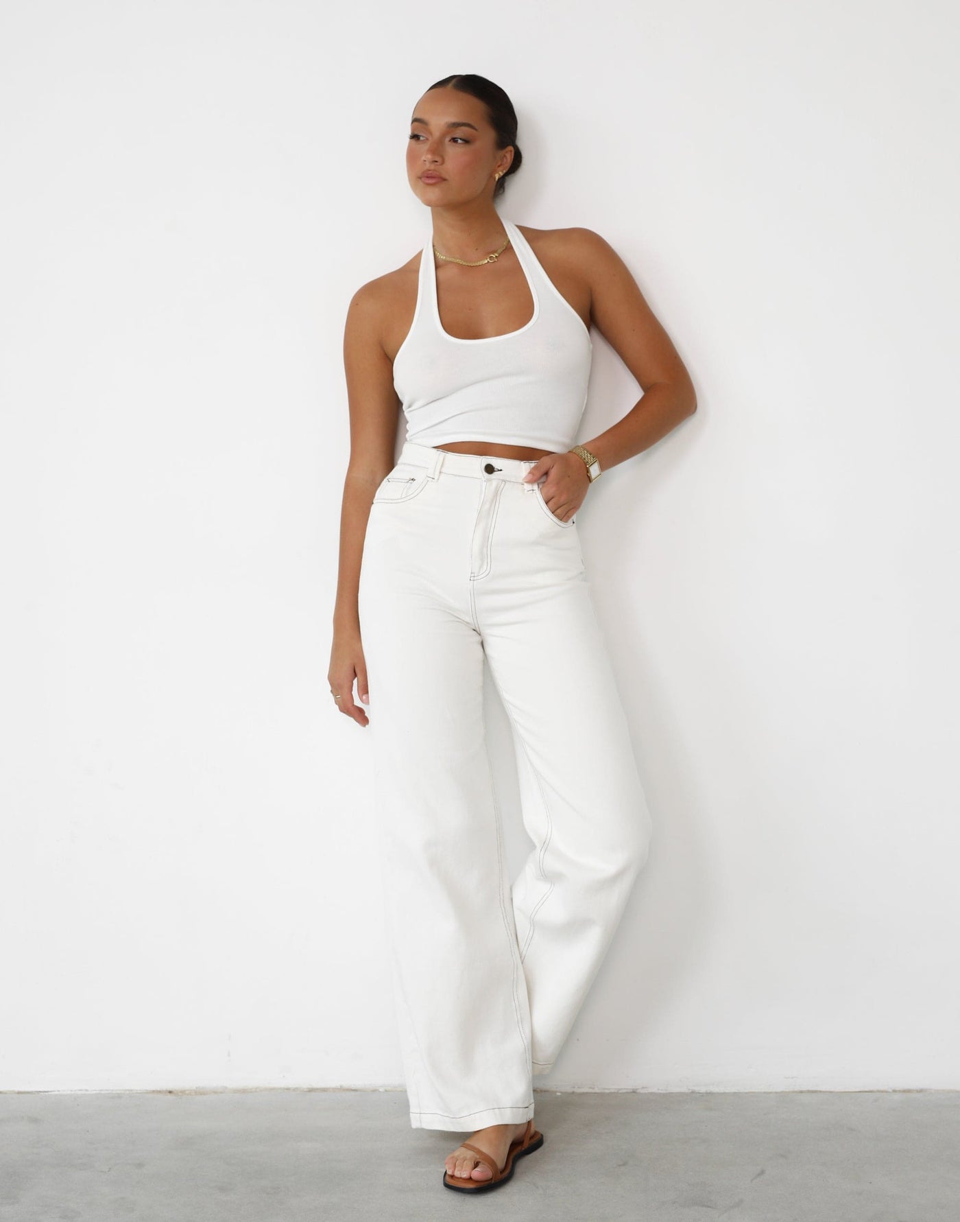 Lili Jeans (White) - High Waisted Cotton Jeans - Women's Pants - Charcoal Clothing