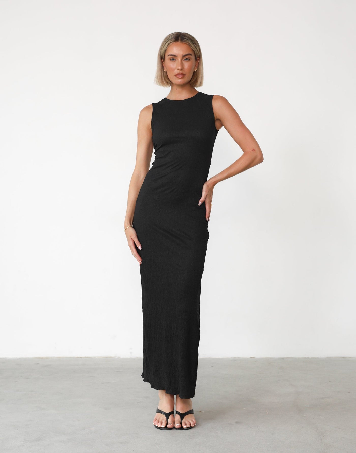 As It Was Maxi Dress (Black) | Charcoal Clothing Exclusive - Textured Round Neck Maxi - Women's Dress - Charcoal Clothing