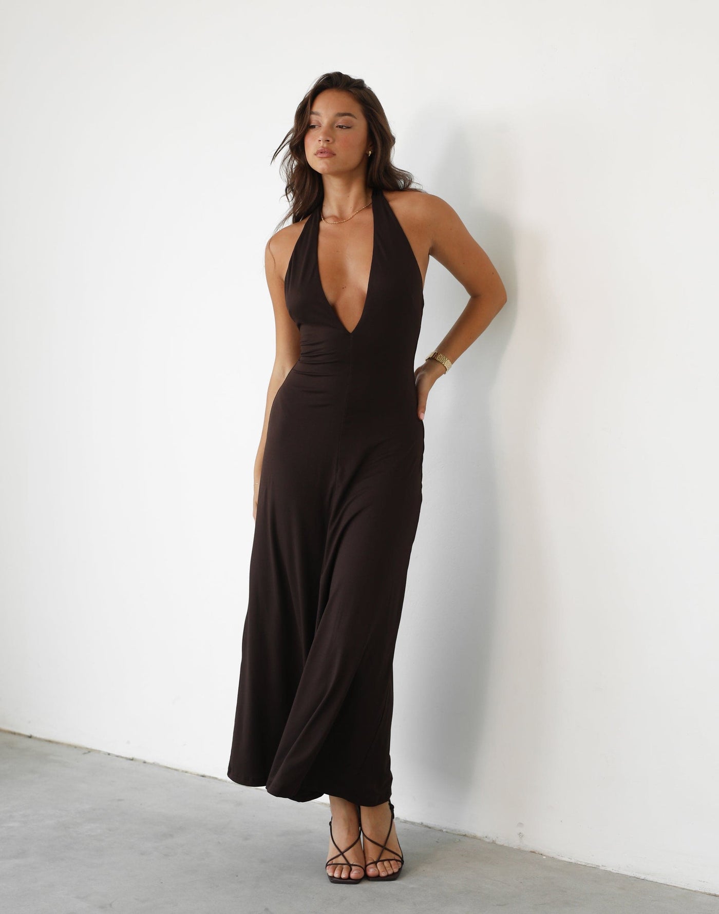 Victoria Maxi Dress (Chocolate) | Charcoal Exclusive - V Neck Maxi Dress - Women's Dress - Charcoal Clothing