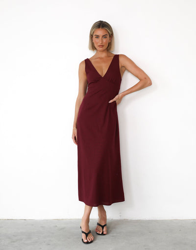 Jesika Maxi Dress (Shiraz) | Charcoal Clothing Exclusive - Linen V Neck Maxi - Women's Dress - Charcoal Clothing