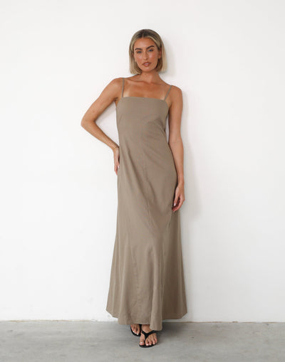 Norah Maxi Dress (Stone) | Charcoal Clothing Exclusive - Low Back Linen Maxi - Women's Dress - Charcoal Clothing