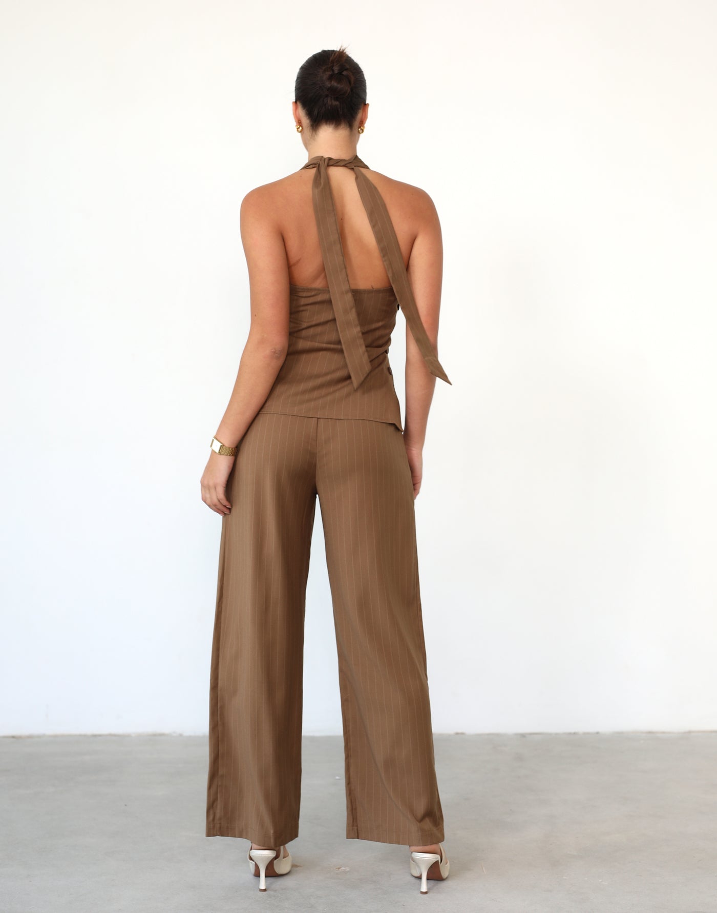 Devyn Pants (Brown Pinstripe) - High Rise Business Straight Leg Pant - Women's Pants - Charcoal Clothing