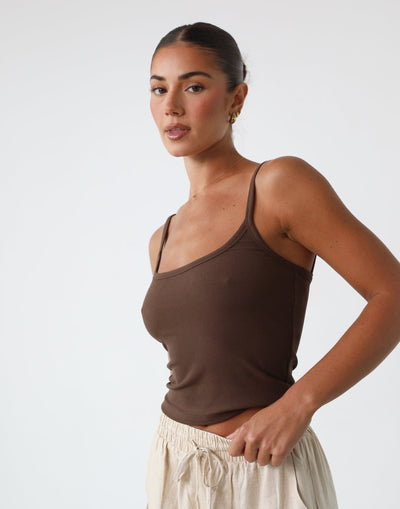 Malina Cami Top (Brown) - Ribbed Bodycon Crop Top - Women's Top - Charcoal Clothing