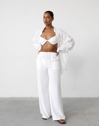 Amee Linen Pants (White) - Elasticated Linen Pants - Women's Pants - Charcoal Clothing