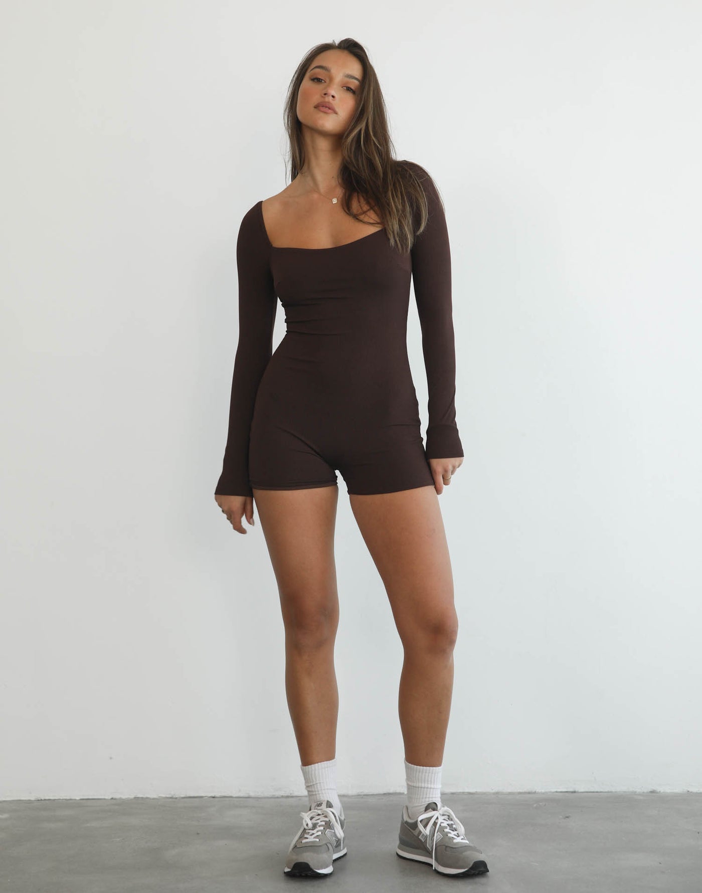 Diaz Playsuit (Cocoa) - Long Sleeve Playsuit - Women's Top - Charcoal Clothing