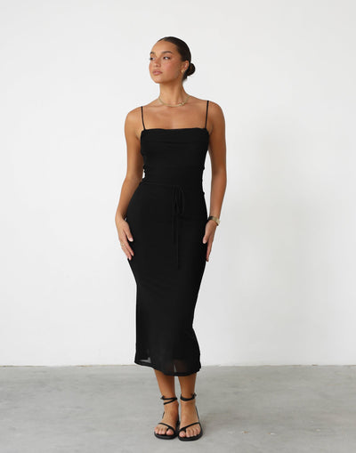 Malone Maxi Dress (Black) - Corset Style Gathered Cowl Neckline Maxi - Women's Dress - Charcoal Clothing