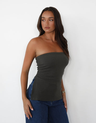 Lawes Strapless Top (Burnt Olive) - Ribbed Strapless Top - Women's Top - Charcoal Clothing