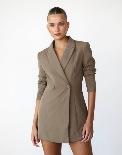 Mathea Blazer Dress (Tea Leaf) - Blazer Mini Dress - Women's Dress - Charcoal Clothing