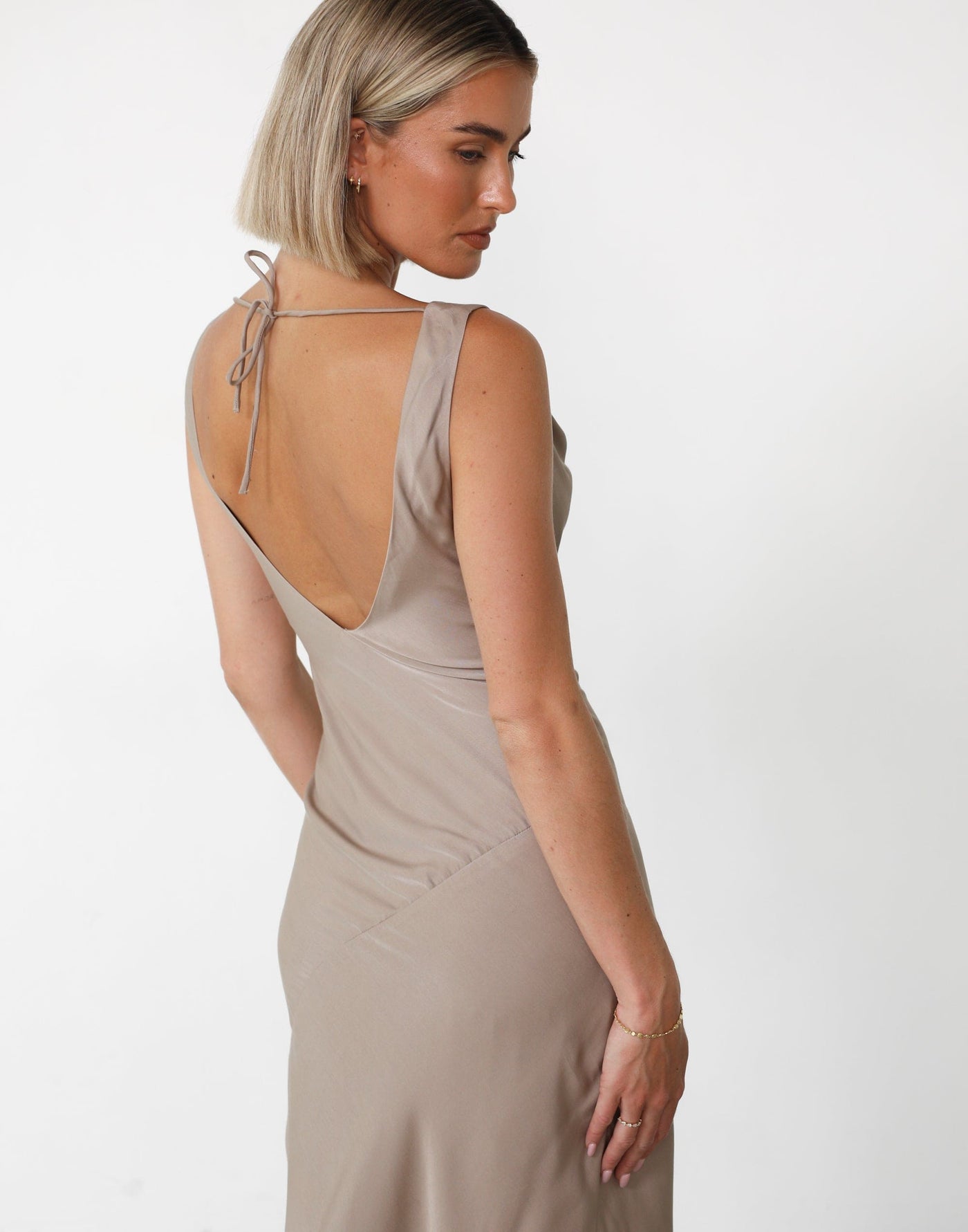 Imogen Maxi Dress (Mushroom) | Charcoal Clothing Exclusive - Satin Cowl Neck Maxi - Women's Dress - Charcoal Clothing