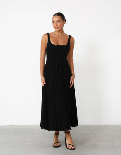 Kella Denim Maxi Dress (Black) - A-line Denim Maxi Dress - Women's Dress - Charcoal Clothing