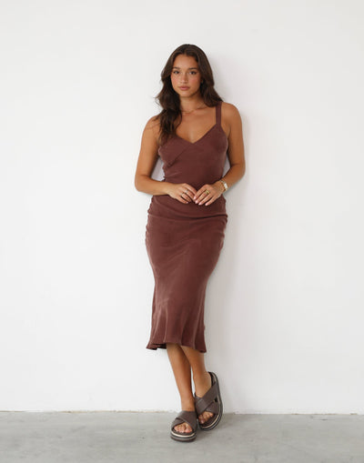 Amma Midi Dress (Chocolate) - Brown V-Neck Midi Dress - Women's Dress - Charcoal Clothing