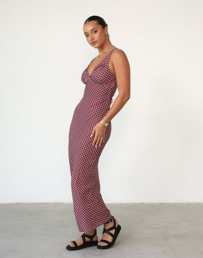 Piper Maxi Dress (Plum Print) - V Neck Low Back A-line Maxi - Women's Dress - Charcoal Clothing