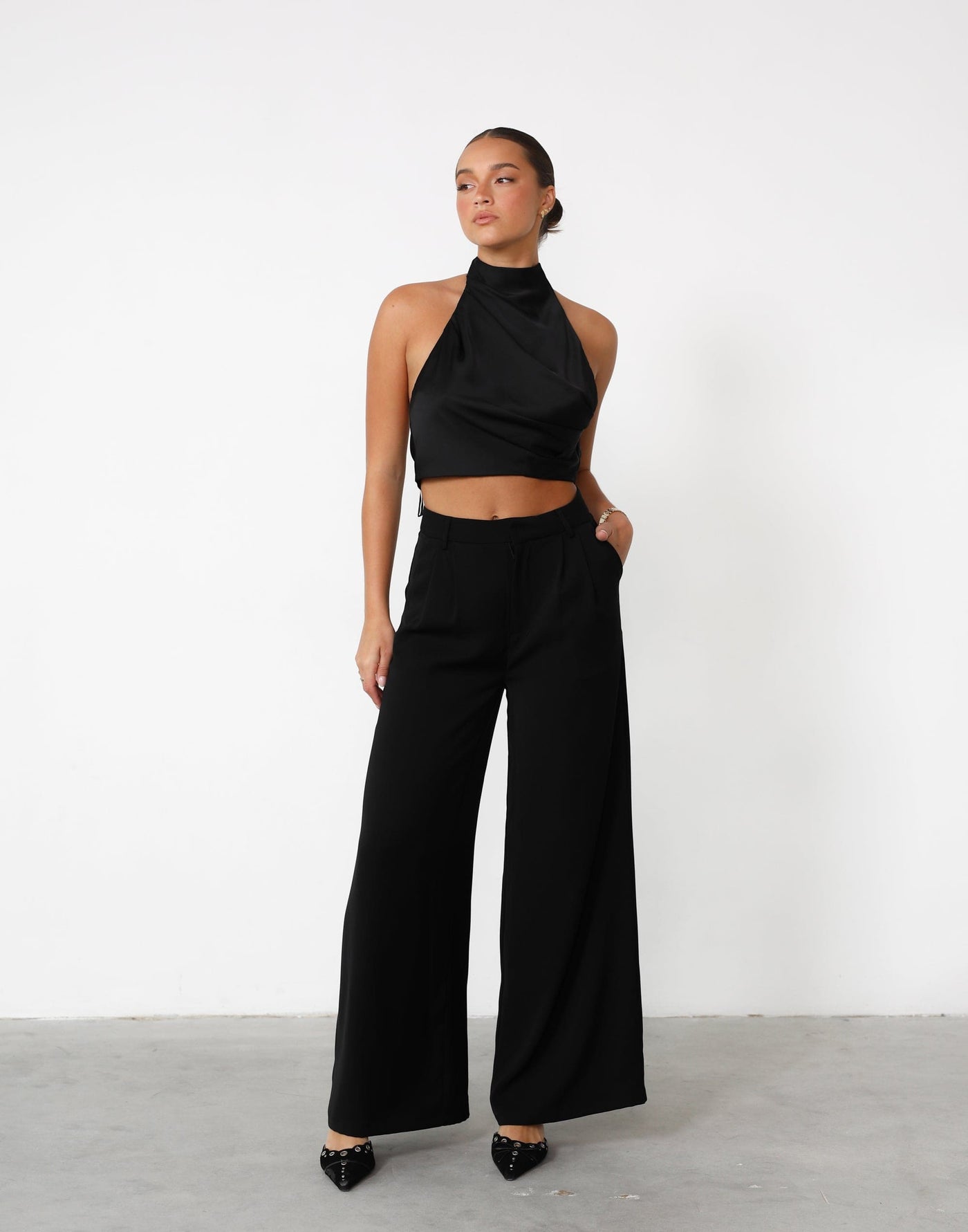 Chicago Pants (Black) - High Rise Tailored Wide Leg Pants - Women's Pants - Charcoal Clothing