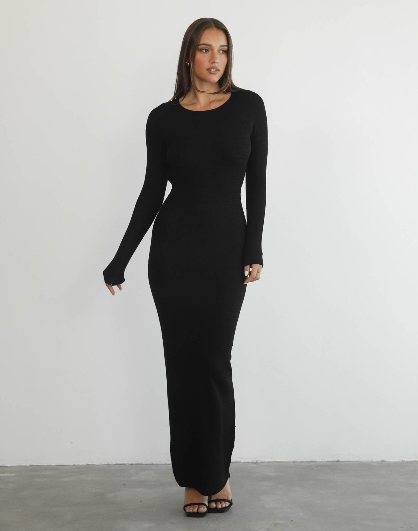 Jayda Long Sleeve Maxi Dress (Black) - Black Long Sleeve Maxi Dress - Women's Dresses - Charcoal Clothing