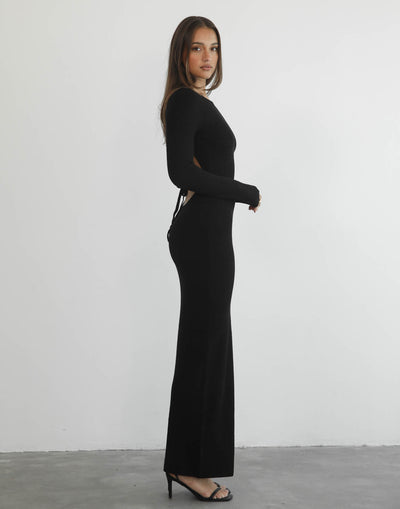 Jayda Long Sleeve Maxi Dress (Black) - Black Long Sleeve Maxi Dress - Women's Dresses - Charcoal Clothing