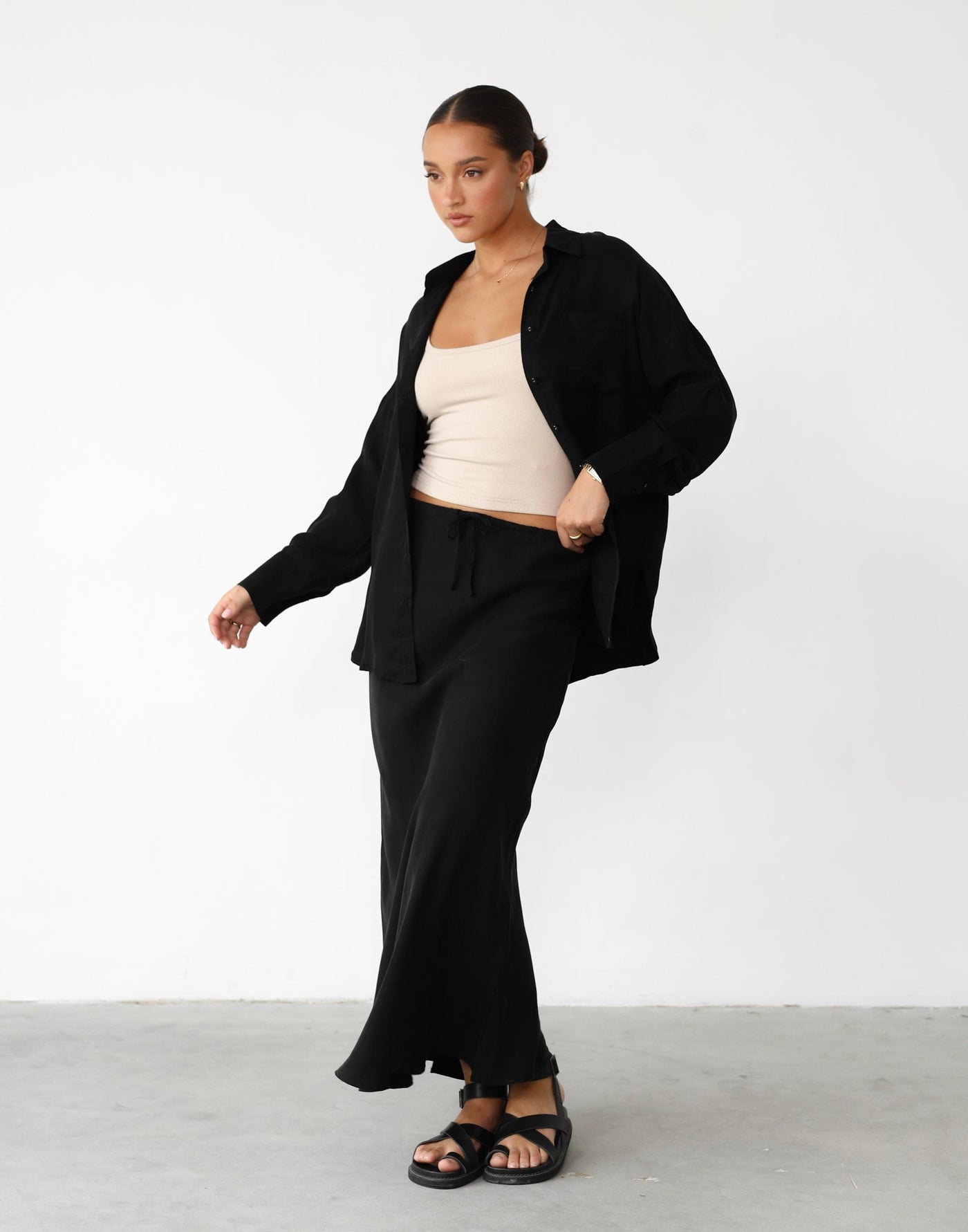 Ranna Long Sleeve Shirt (Black) | Natural Fibres Button Up Shirt - Women's Top - Charcoal Clothing