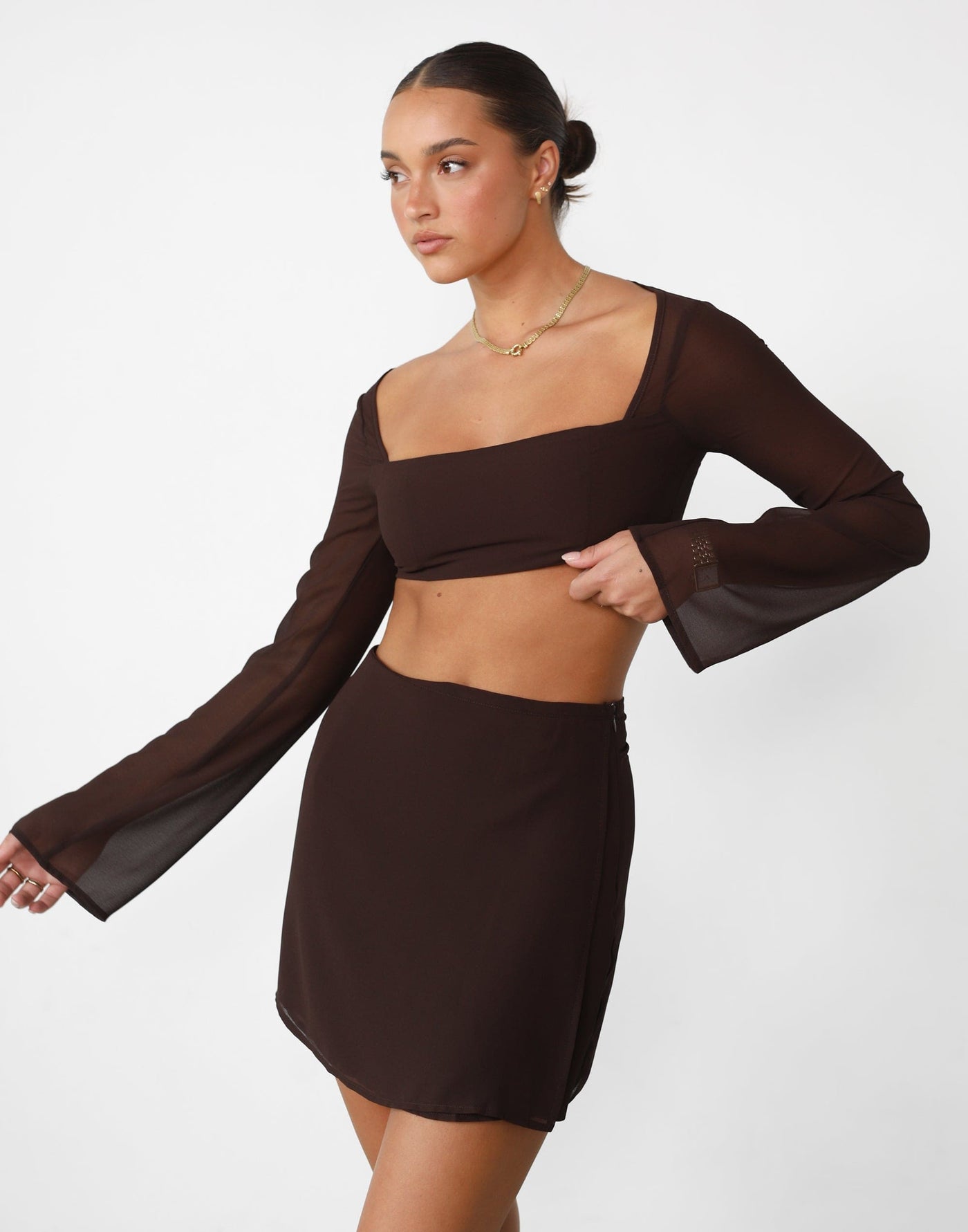 Abby Long Sleeve Top (Cocoa) - Long Sleeve Tie Back Top - Women's Top - Charcoal Clothing