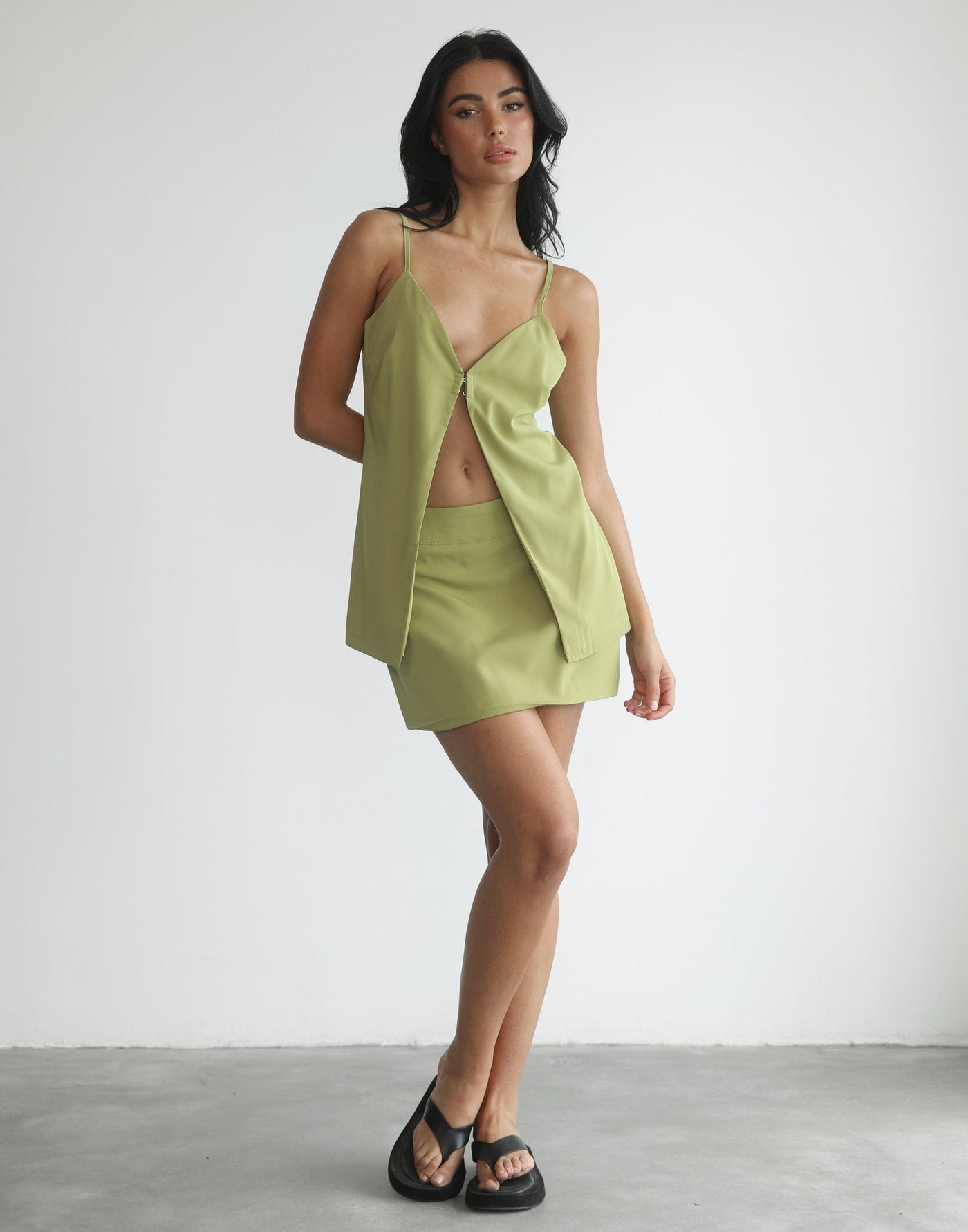 Orchid Top (Olive) - Green Open Front Top - Women's Top - Charcoal Clothing