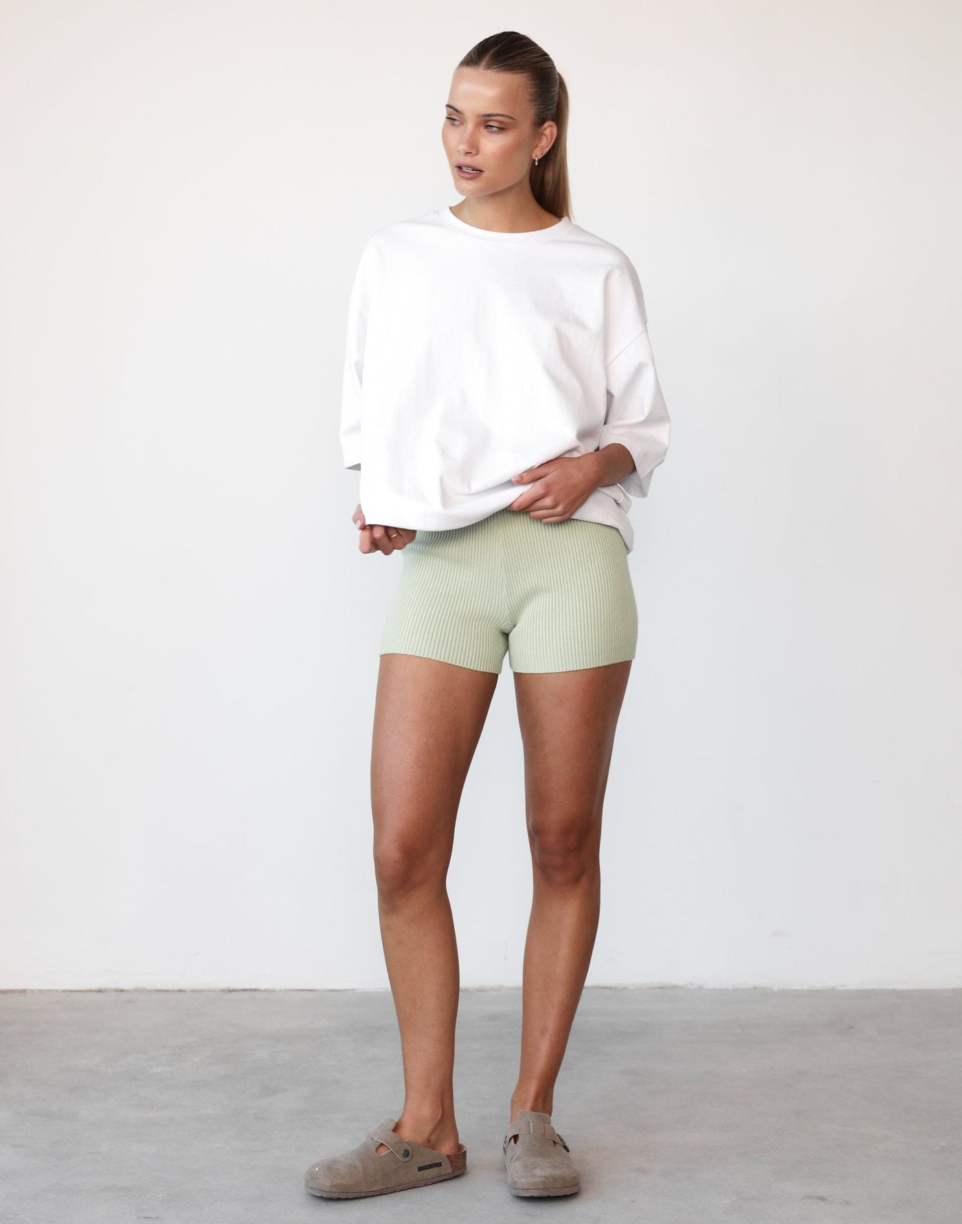 Self Control Knit Shorts (Sage) - High Waisted Knit Shorts - Women's Shorts - Charcoal Clothing