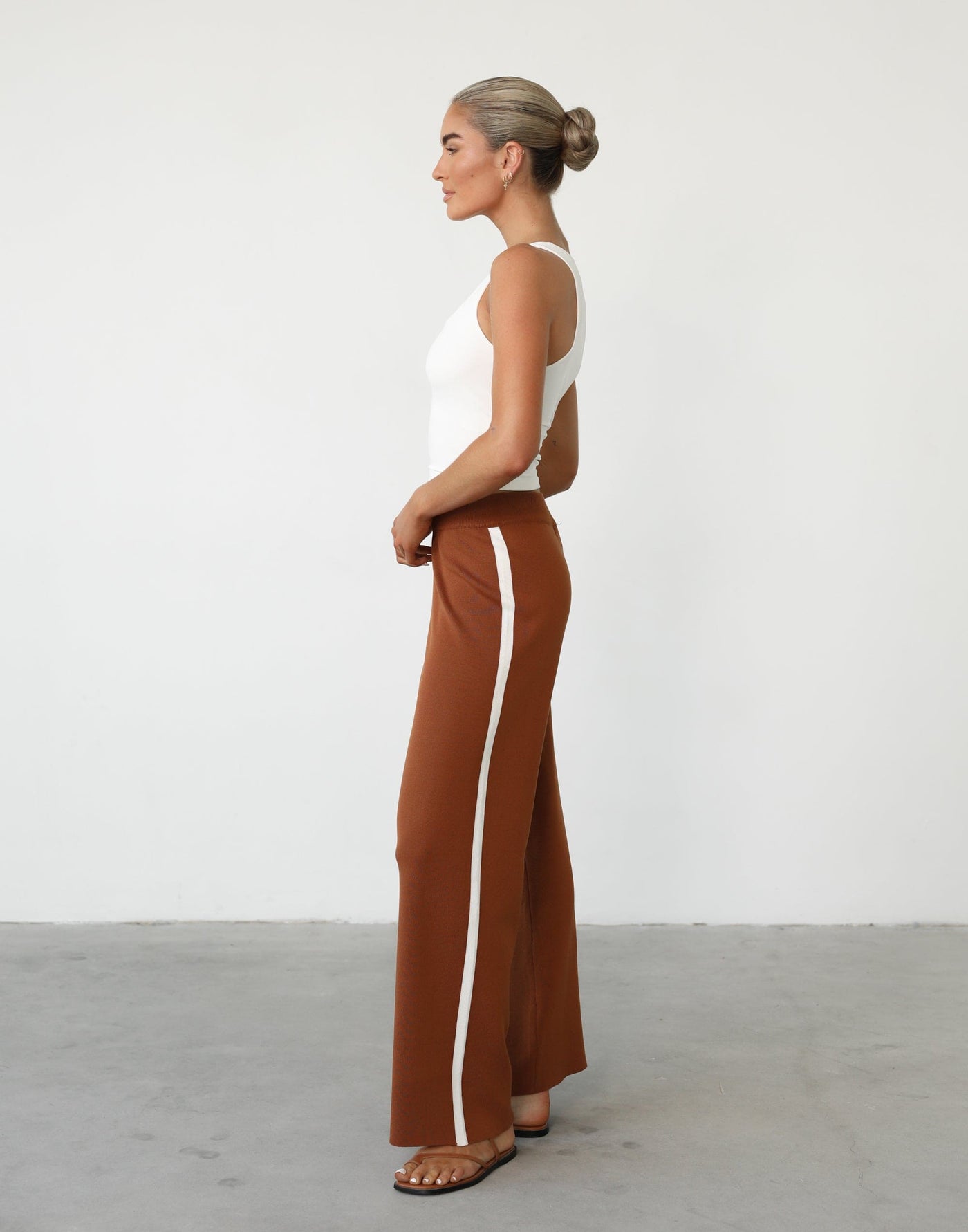 Janine Pants (Cinnamon) - High Rise Knit Wide Leg Pants - Women's Pants - Charcoal Clothing