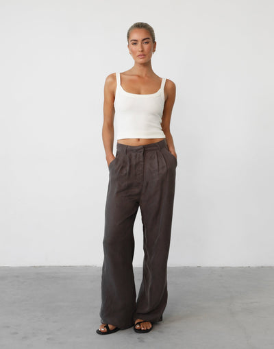 Ranna Pants (Warm Grey) - Mid Rise Relaxed Fit Wide Leg Pant - Women's Pants - Charcoal Clothing