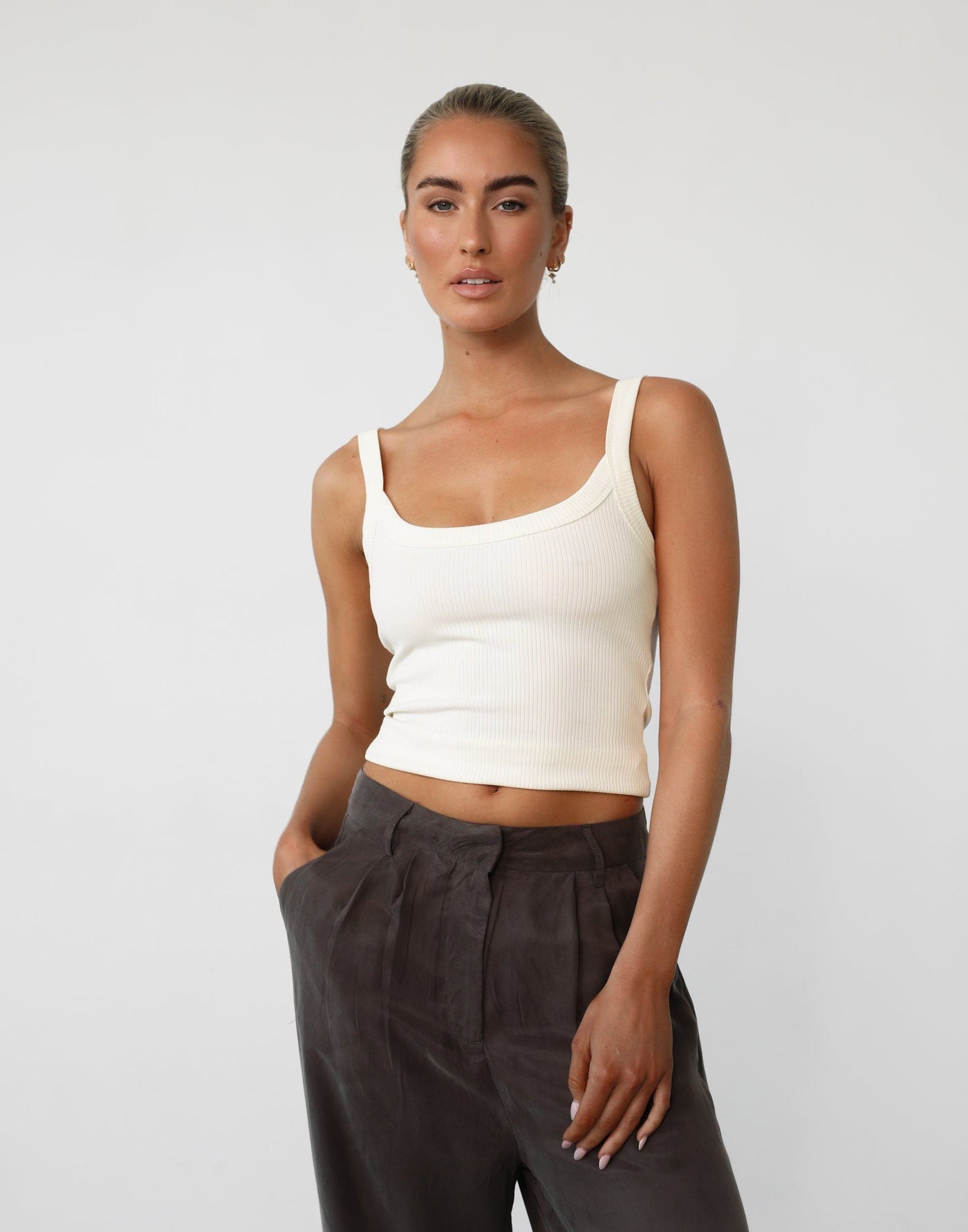 Skyler Tank Top (Off White) - Sleeveless Scoop Neck Tank Top - Women's Top - Charcoal Clothing
