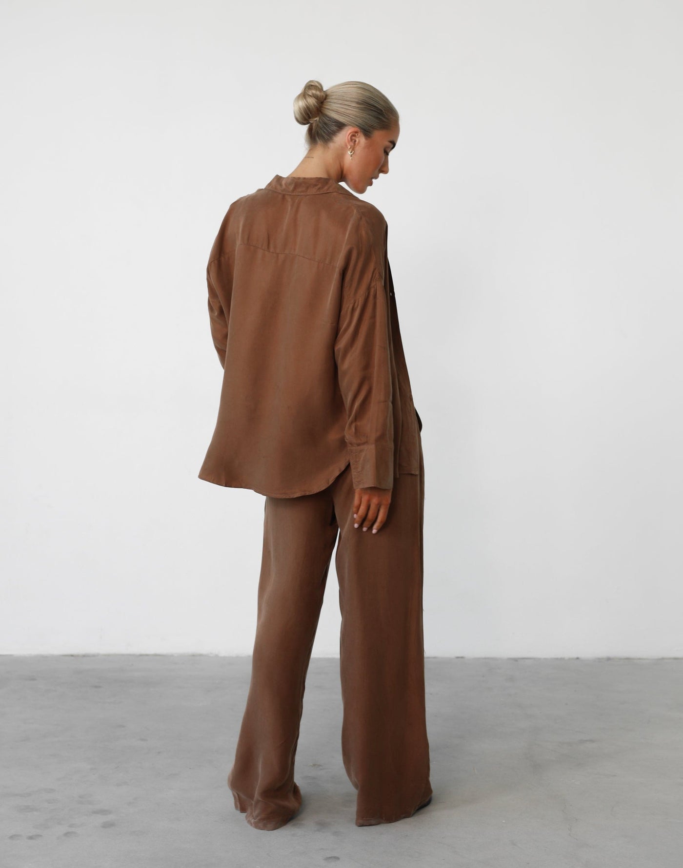 Ranna Long Sleeve Shirt (Mocha) - Button Up Relaxed Fit Shirt - Women's Top - Charcoal Clothing
