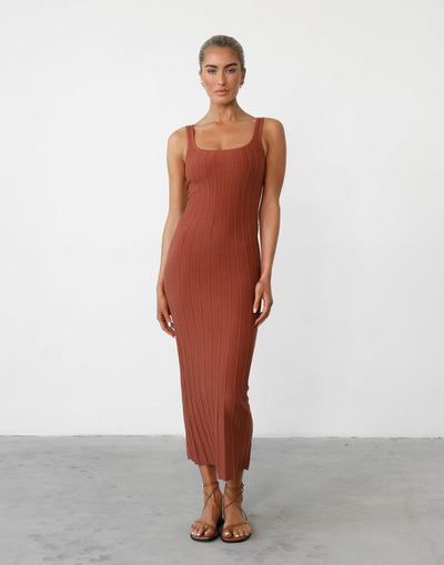 Ephemeral Maxi Dress (Clay) - Ribbed Knit Maxi Dress - Women's Dress - Charcoal Clothing