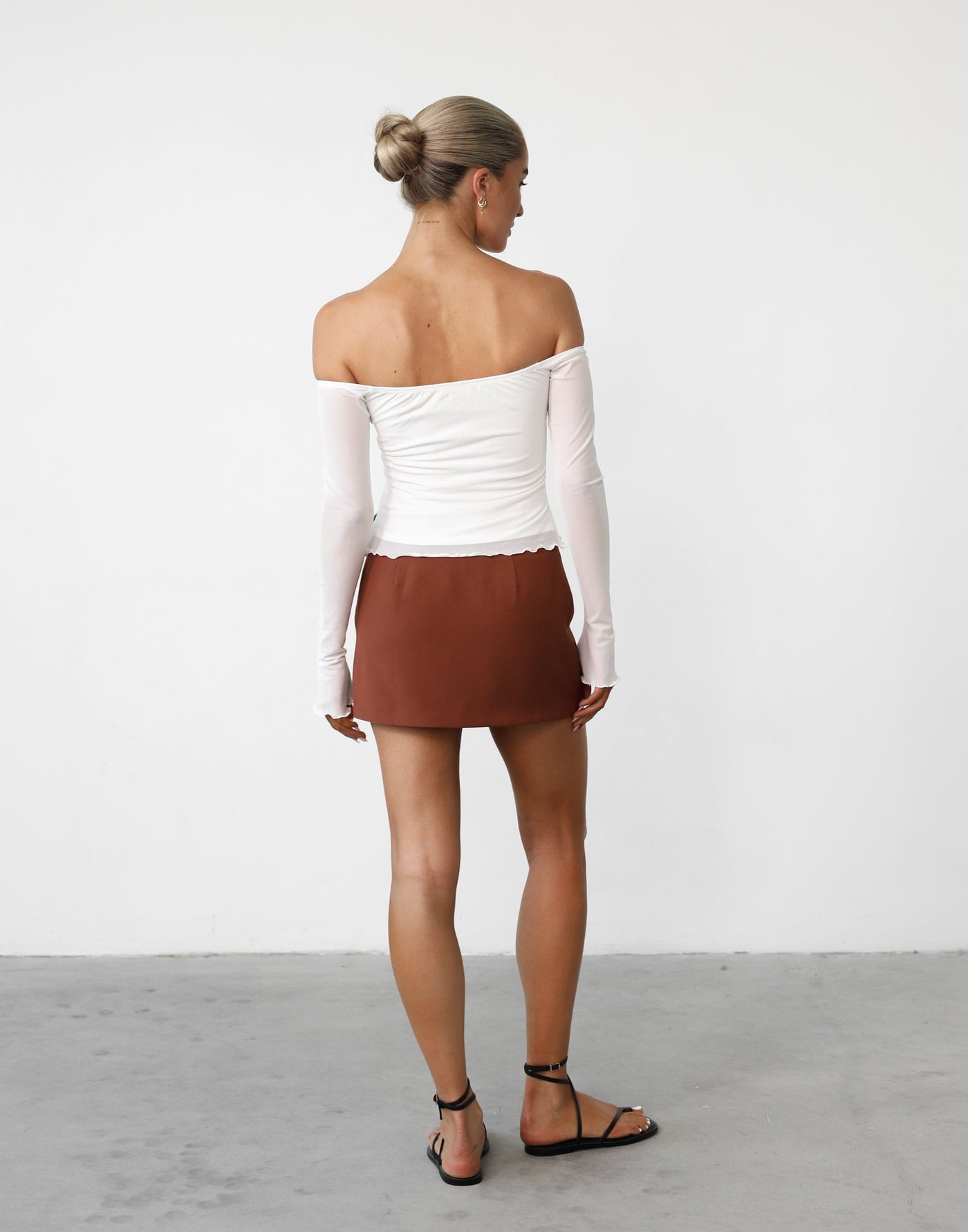 Lottie Mesh Top (White) - Off Shoulder Long Sleeve Top - Women's Top - Charcoal Clothing