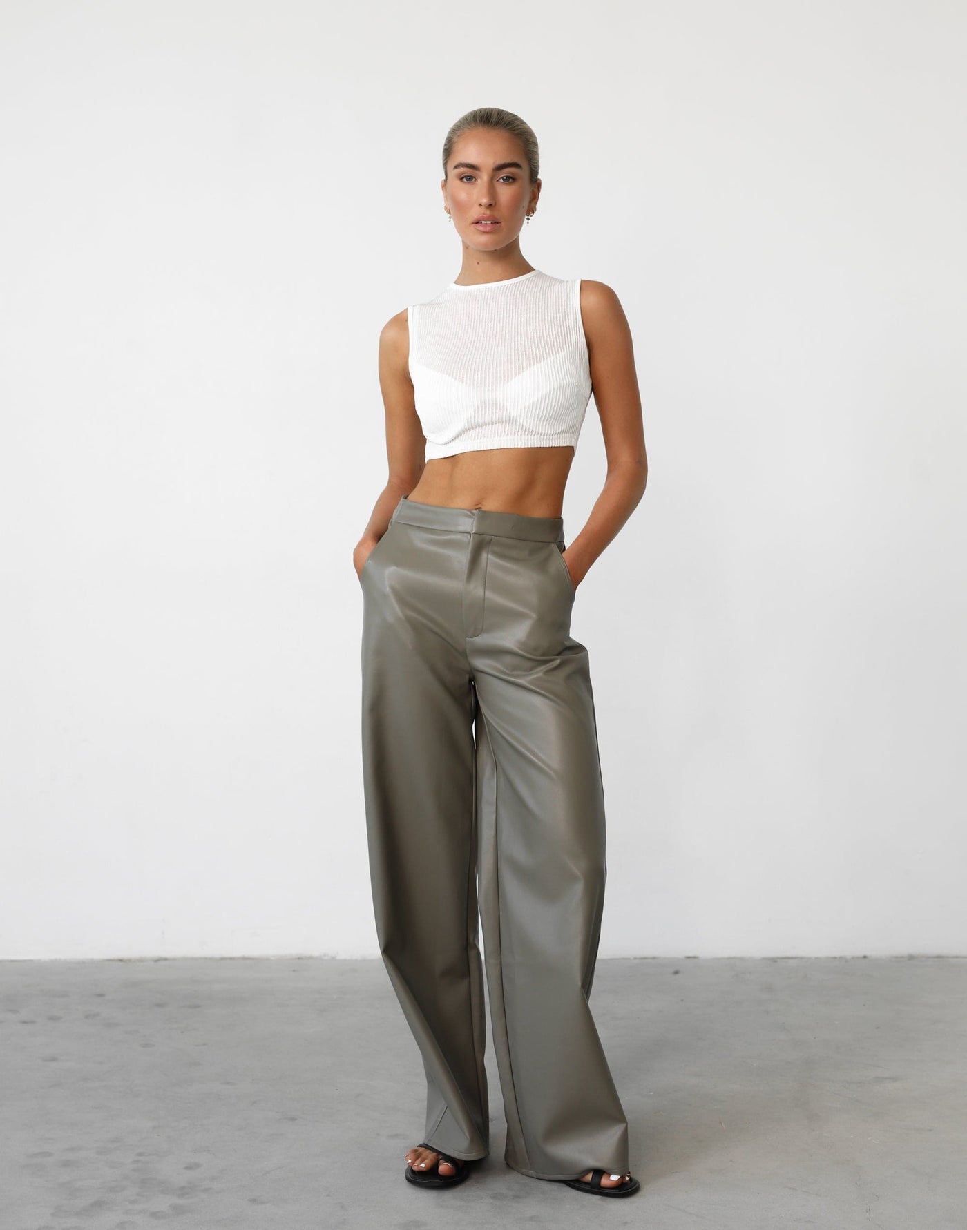 Kinetic Crop Top (White) - High Neck Textured Crop Top - Women's Top - Charcoal Clothing