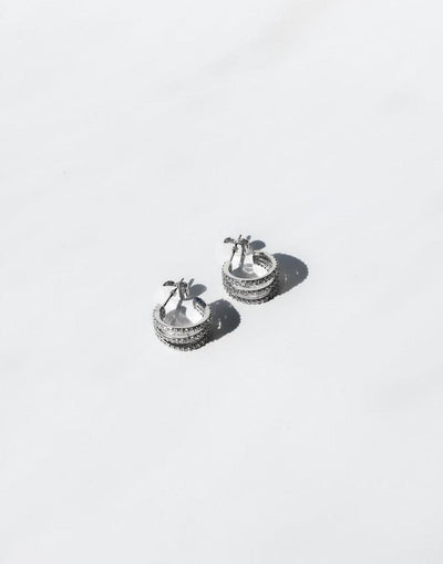 Lyza Earrings (Silver) - Triple Layered Earring - Women's Accessories - Charcoal Clothing