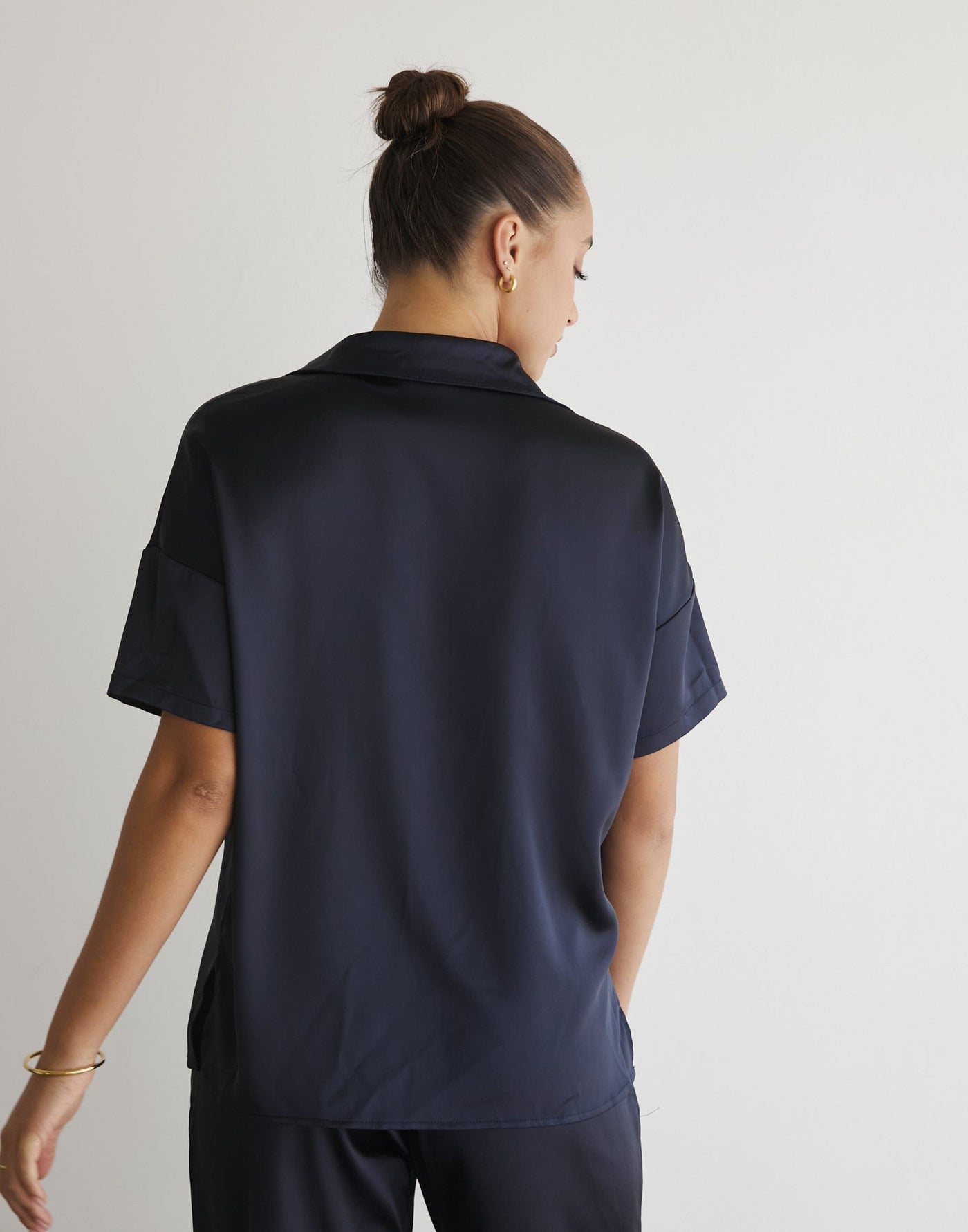 Martha Shirt (Navy) - Satin Button-Up Shirt - Women's Pants - Charcoal Clothing