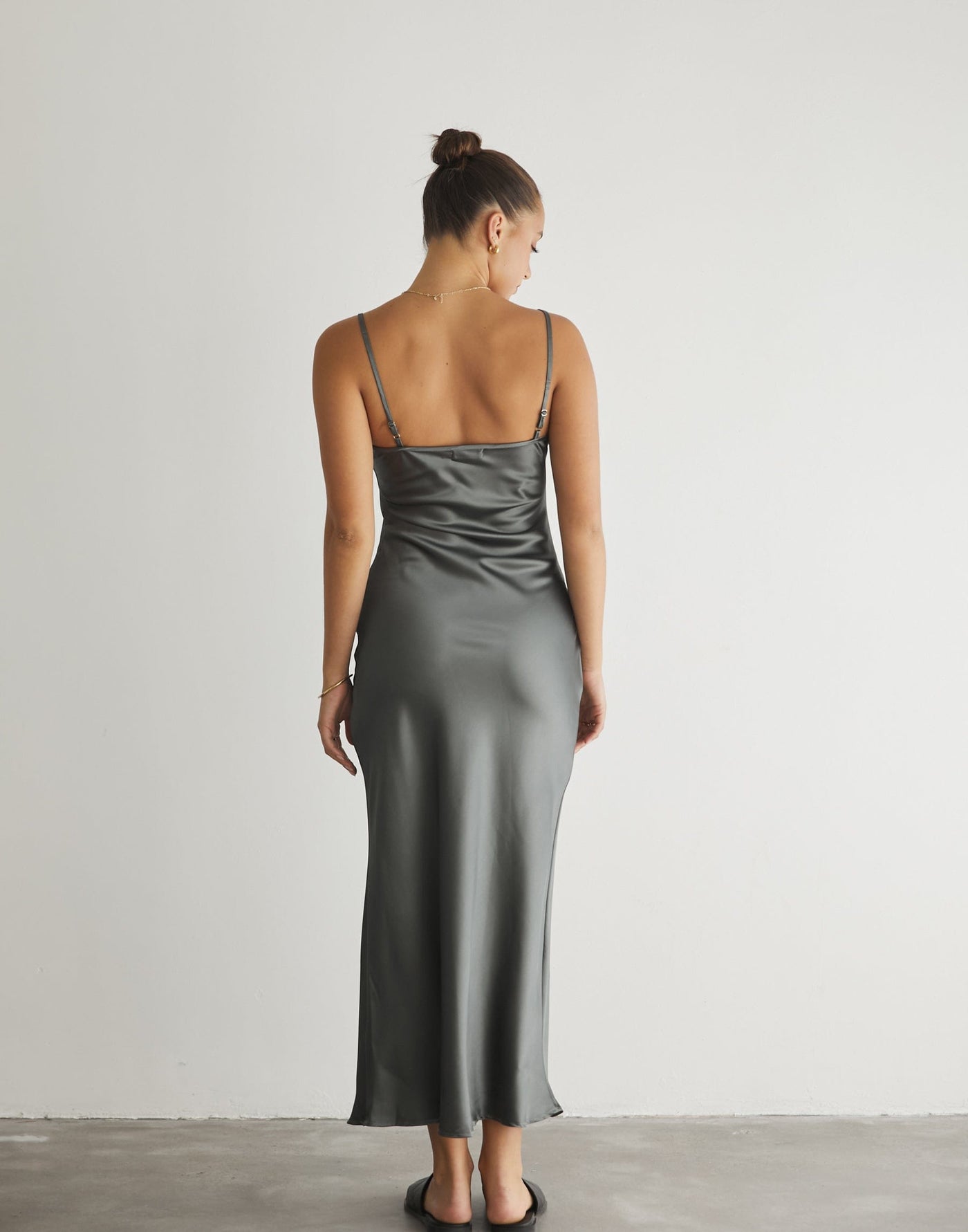 Martha Maxi Dress (Slate) - Satin Slip Maxi Dress - Women's Dress - Charcoal Clothing