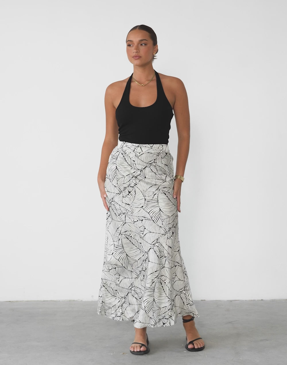 Teena Maxi Skirt (Cream/Black Print)