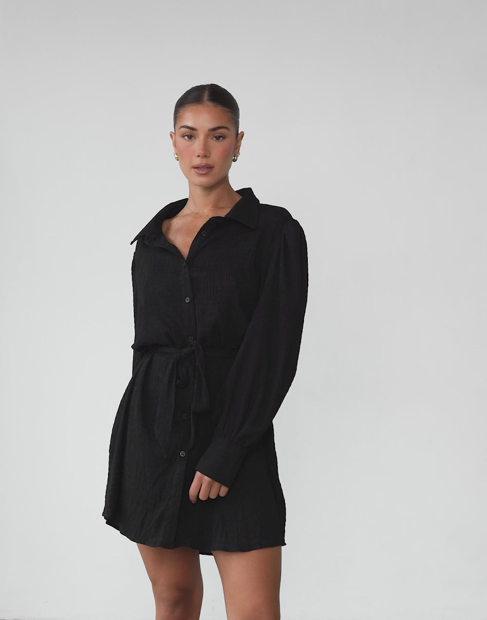 Atarah Long Sleeve Mini Dress (Black)