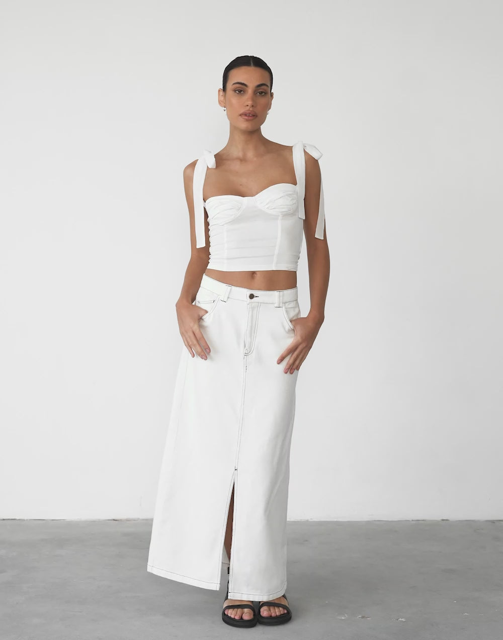 Kristie Denim Maxi Skirt (White)