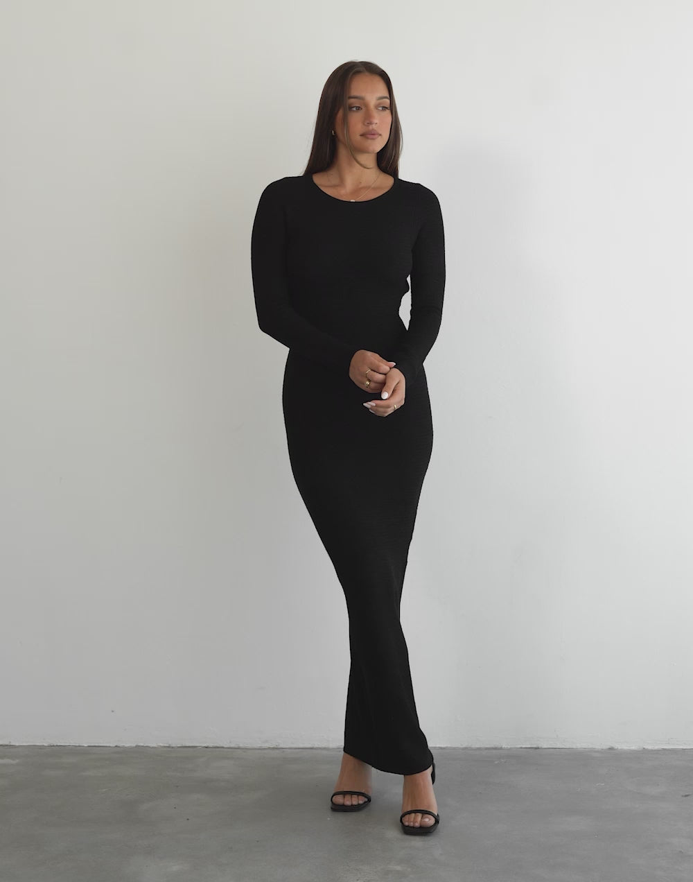 Jayda Long Sleeve Maxi Dress (Black)