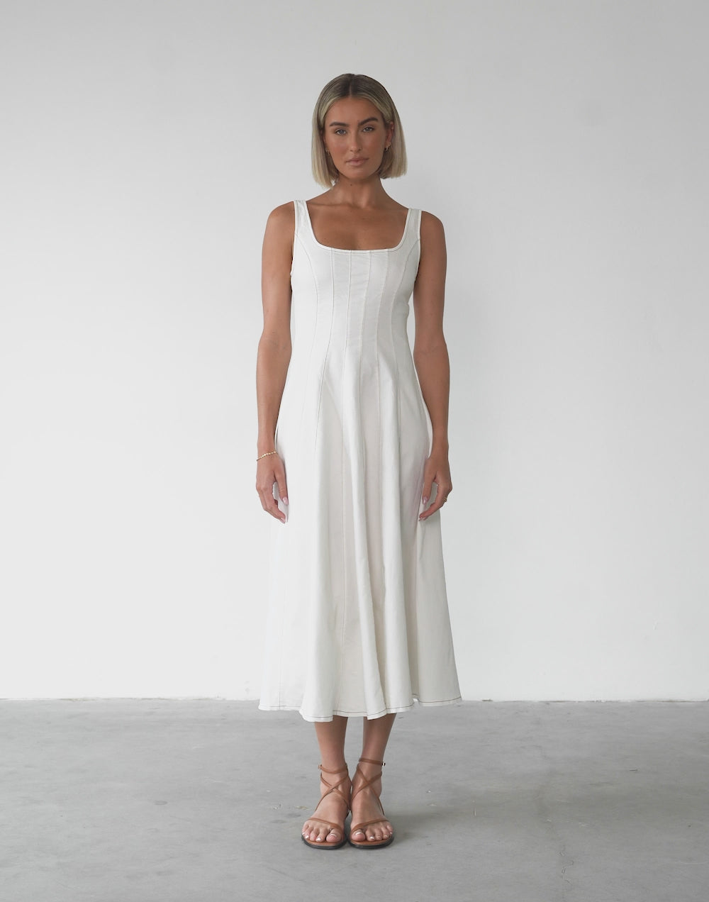Kella Denim Maxi Dress (White)