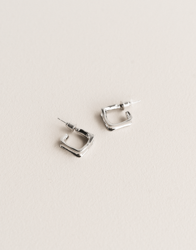 Bellini Earrings (Silver) - Chunky Squared Hoop Earrings - Women's Earrings - Charcoal Clothing