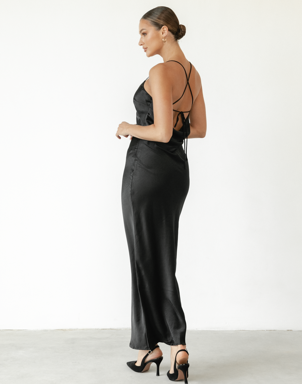 Ceclia Maxi Dress (Black) - Black Silk Maxi Dress - Women's Dress - Charcoal Clothing